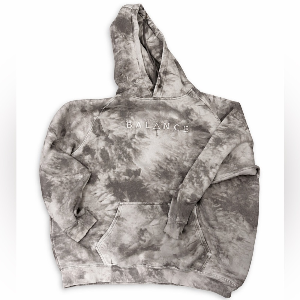 Balance Athletica Tie Dye Hoodie XL Gray White Pullover Fleece Sweatshirt - Picture 1 of 5